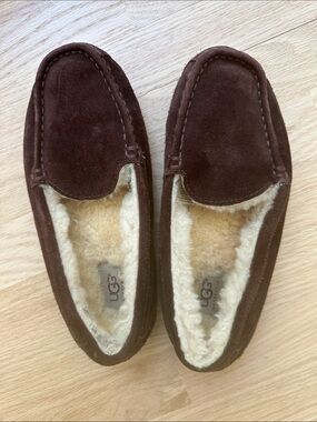 UGG Men's Dark Brown Suede Shearling-Lined Slip-On Moccasins